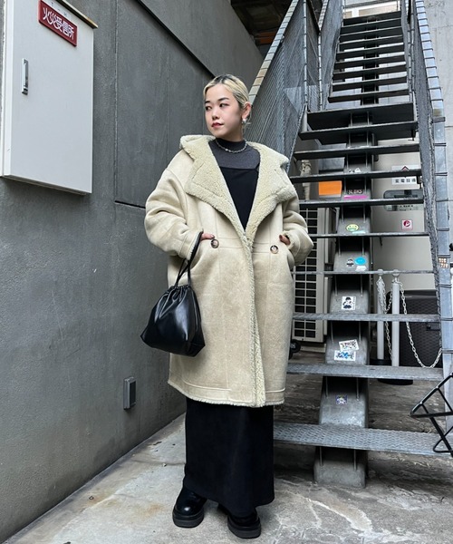 CIAOPANIC（チャオパニック）の「リバーシブルフェイクボアコート（ムートンコート・レディース・レモンイエロー/チャコールグレー・FREE）」の14枚目の写真