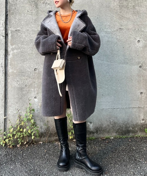 CIAOPANIC（チャオパニック）の「リバーシブルフェイクボアコート（ムートンコート・レディース・レモンイエロー/チャコールグレー・FREE）」の22枚目の写真