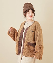 異素材ボア組合せ切替ノーカラージャケット