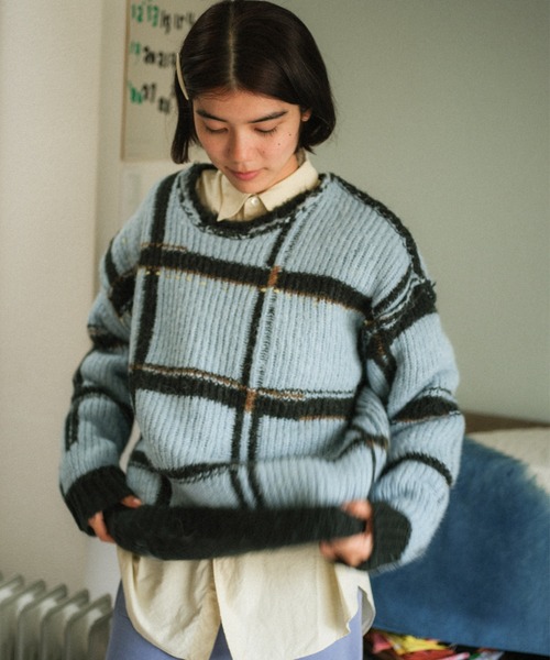 透明な空気のチェックニット（ニット/セーター）｜PAMM（パム）の