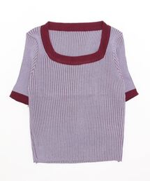 【OKUOKU 0909】バイカラー ショート ニット oku-tops-618582103475-12 MC