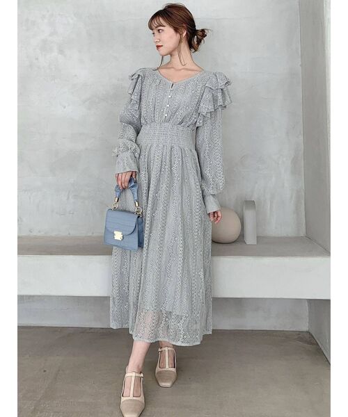 dazzlin（ダズリン）の「フリルレースシャーリングワンピース（ワンピース・レディース・ブルー/グリーン/アイボリー・FREE）」の8枚目の写真