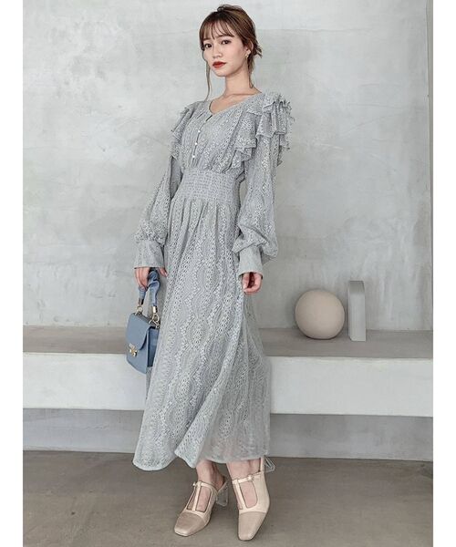 dazzlin（ダズリン）の「フリルレースシャーリングワンピース