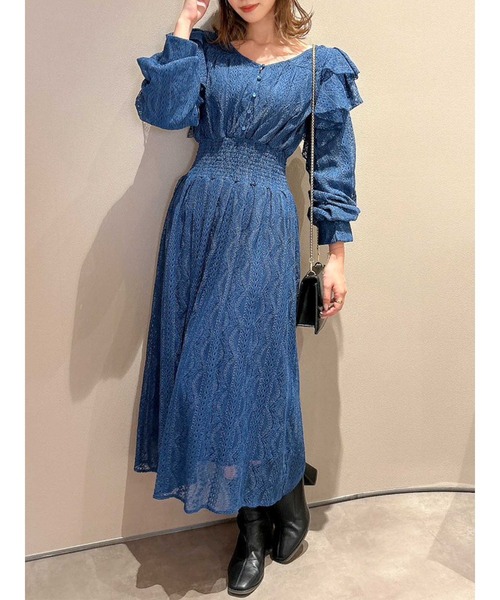 dazzlin（ダズリン）の「フリルレースシャーリングワンピース（ワンピース・レディース・ブルー/グリーン/アイボリー・FREE）」の3枚目の写真