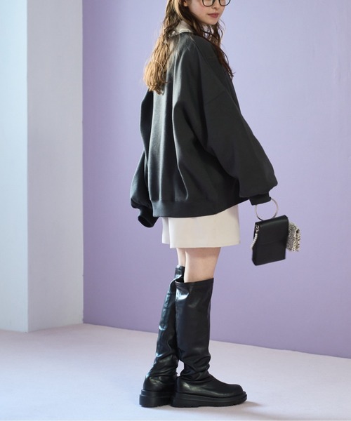 OLIVE des OLIVE（オリーブデオリーブ）の「裏起毛チュニックプルオーバー（スウェット・レディース・オフホワイト/スミクロ/トップグレー・FREE）」の12枚目の写真