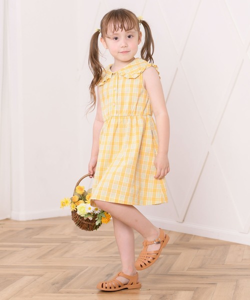 KP（ケーピー）の「先染めチェックの衿付きノースリーブワンピース(100～130cm)（ワンピース・キッズ・イエロー/ピンク・100cm/110cm/120cm/130cm）」の2枚目の写真