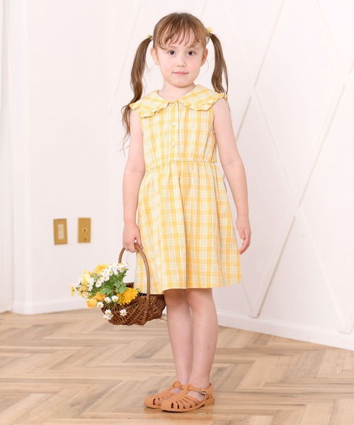 KP（ケーピー）の「先染めチェックの衿付きノースリーブワンピース(100～130cm)（ワンピース・キッズ・イエロー/ピンク・100cm/110cm/120cm/130cm）」の4枚目の写真