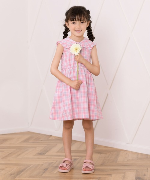 KP（ケーピー）の「先染めチェックの衿付きノースリーブワンピース(100～130cm)（ワンピース・キッズ・イエロー/ピンク・100cm/110cm/120cm/130cm）」の5枚目の写真