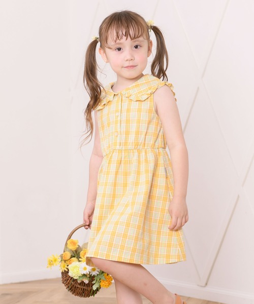 KP（ケーピー）の「先染めチェックの衿付きノースリーブワンピース(100～130cm)（ワンピース・キッズ・イエロー/ピンク・100cm/110cm/120cm/130cm）」の3枚目の写真