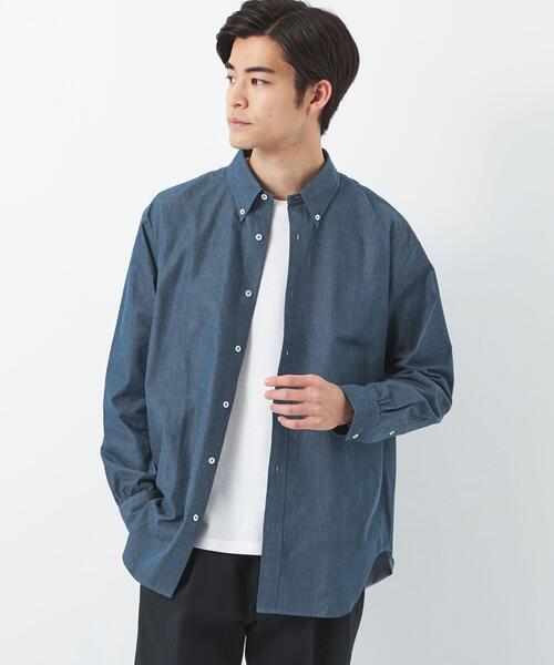 green label relaxing（グリーンレーベルリラクシング）の「コットン デニムライク リラックス ボタンダウン シャツ（ビジネスシャツ・メンズ・ネイビー・L/XL/M/S）」の2枚目の写真