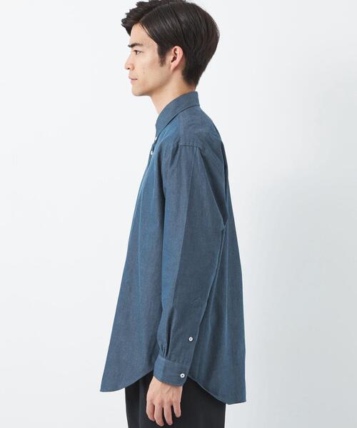 green label relaxing（グリーンレーベルリラクシング）の「コットン デニムライク リラックス ボタンダウン シャツ（ビジネスシャツ・メンズ・ネイビー・L/XL/M/S）」の4枚目の写真