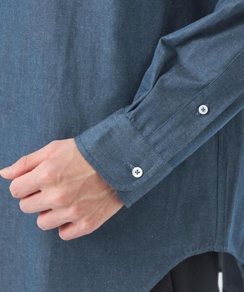 green label relaxing（グリーンレーベルリラクシング）の「コットン デニムライク リラックス ボタンダウン シャツ（ビジネスシャツ・メンズ・ネイビー・L/XL/M/S）」の7枚目の写真