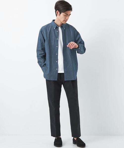 green label relaxing（グリーンレーベルリラクシング）の「コットン デニムライク リラックス ボタンダウン シャツ（ビジネスシャツ・メンズ・ネイビー・L/XL/M/S）」の10枚目の写真