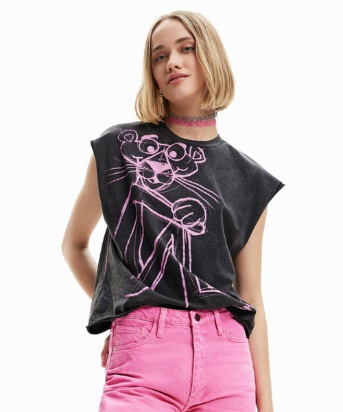 デシグアル Desigual Pink Panther ノースリーブTシャツ （ホワイト） デシグアル Desigual Pink Panther ノースリーブTシャツ