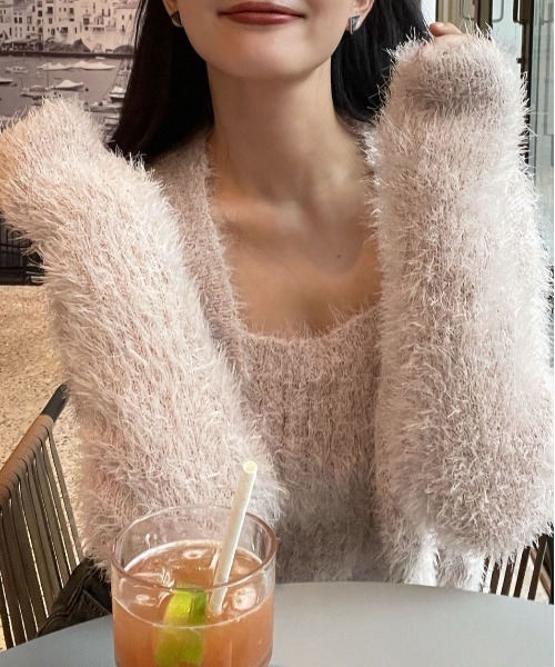 me+em select(ミームセレクト)の「【 2点セット 】リッチシャギーキャミソール&ニットショートカーディガン SET 【 キャミXS、Sサイズ対応 】(カーディガン/ボレロ・レディース・グリーン/イエロー/アイボリー/ブラック・FREE)」の18枚目の写真