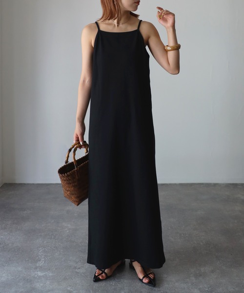 Riberry（リベリー）の「テレコリブ アメスリキャミワンピース（ワンピース・レディース・ブルー/ブラック/アイボリー/オートミール・FREE）」の3枚目の写真