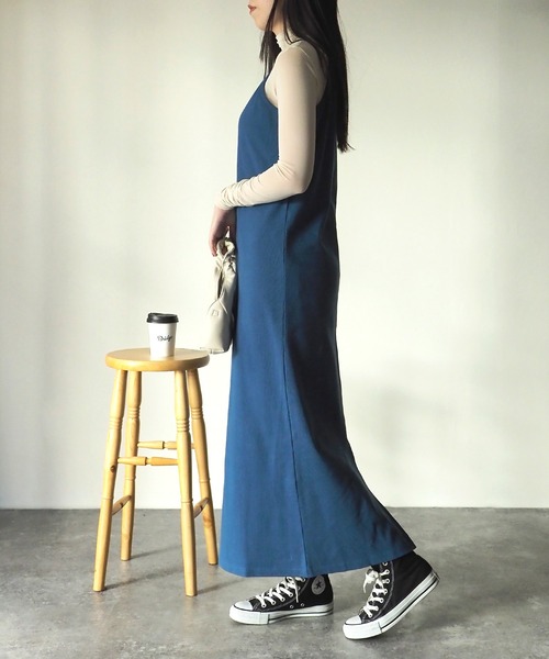 Riberry（リベリー）の「テレコリブ アメスリキャミワンピース（ワンピース・レディース・ブルー/ブラック/アイボリー/オートミール・FREE）」の5枚目の写真