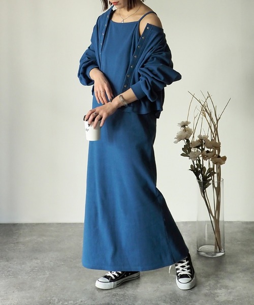 Riberry（リベリー）の「テレコリブ アメスリキャミワンピース（ワンピース・レディース・ブルー/ブラック/アイボリー/オートミール・FREE）」の8枚目の写真