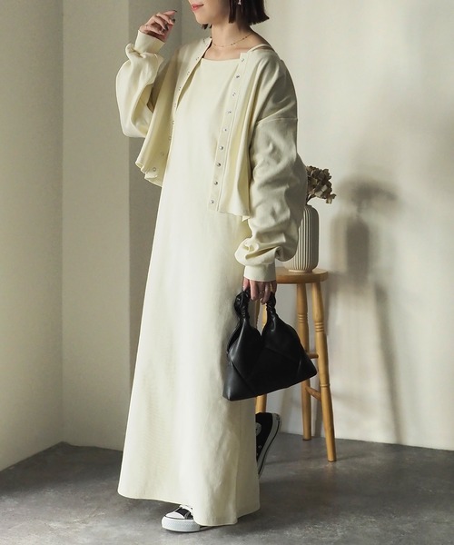 Riberry（リベリー）の「テレコリブ アメスリキャミワンピース（ワンピース・レディース・ブルー/ブラック/アイボリー/オートミール・FREE）」の10枚目の写真