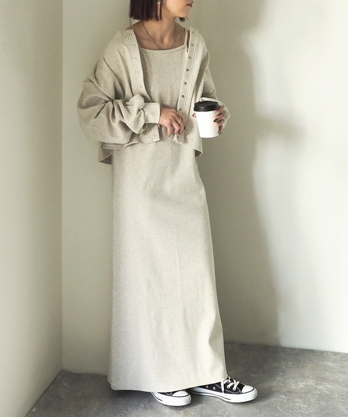 Riberry（リベリー）の「テレコリブ アメスリキャミワンピース（ワンピース・レディース・ブルー/ブラック/アイボリー/オートミール・FREE）」の13枚目の写真