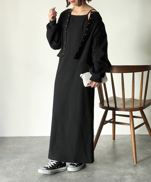 Riberry（リベリー）の「テレコリブ アメスリキャミワンピース（ワンピース・レディース・ブルー/ブラック/アイボリー/オートミール・FREE）」の16枚目の写真