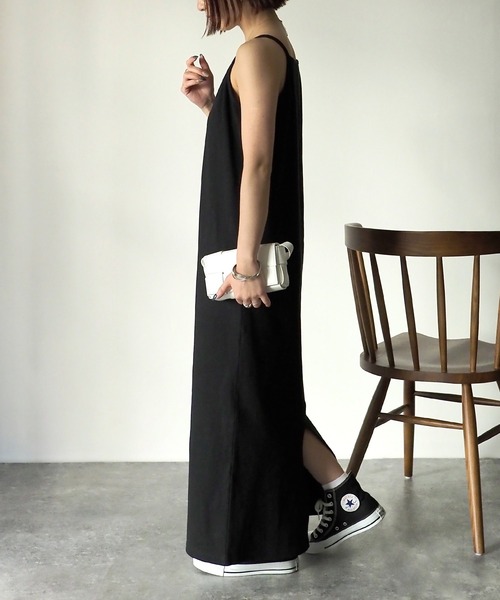 Riberry（リベリー）の「テレコリブ アメスリキャミワンピース（ワンピース・レディース・ブルー/ブラック/アイボリー/オートミール・FREE）」の18枚目の写真