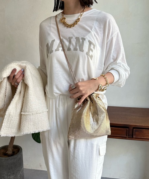 DouDou（ドゥドゥ）の「MAINE シアーロゴTEE（Tシャツ/カットソー・レディース・ベージュ/チャコールグレー/オフホワイト・FREE）」の2枚目の写真