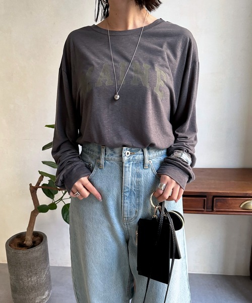 DouDou（ドゥドゥ）の「MAINE シアーロゴTEE（Tシャツ/カットソー・レディース・ベージュ/チャコールグレー/オフホワイト・FREE）」の3枚目の写真