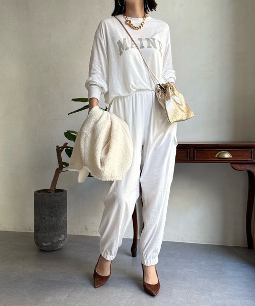 DouDou（ドゥドゥ）の「MAINE シアーロゴTEE（Tシャツ/カットソー・レディース・ベージュ/チャコールグレー/オフホワイト・FREE）」の8枚目の写真