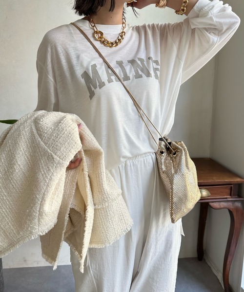 DouDou（ドゥドゥ）の「MAINE シアーロゴTEE（Tシャツ/カットソー・レディース・ベージュ/チャコールグレー/オフホワイト・FREE）」の4枚目の写真