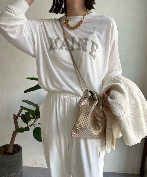 DouDou（ドゥドゥ）の「MAINE シアーロゴTEE（Tシャツ/カットソー・レディース・ベージュ/チャコールグレー/オフホワイト・FREE）」の22枚目の写真