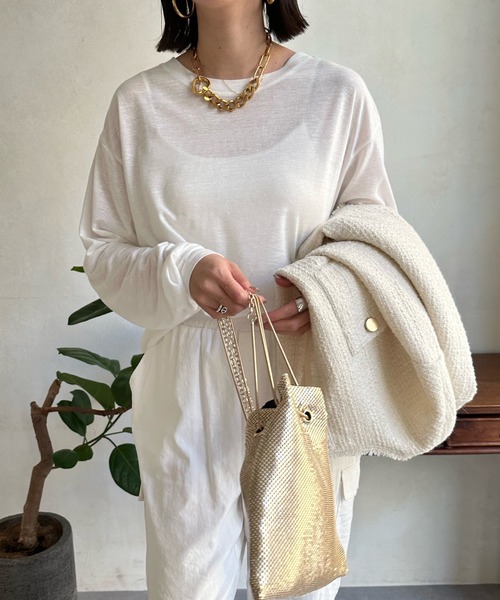 DouDou（ドゥドゥ）の「MAINE シアーロゴTEE（Tシャツ/カットソー・レディース・ベージュ/チャコールグレー/オフホワイト・FREE）」の13枚目の写真