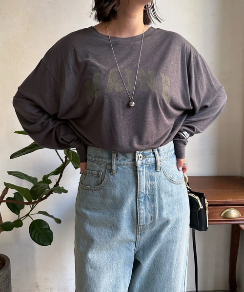 DouDou（ドゥドゥ）の「MAINE シアーロゴTEE（Tシャツ/カットソー・レディース・ベージュ/チャコールグレー/オフホワイト・FREE）」の6枚目の写真