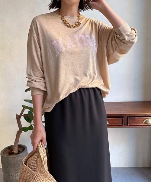 DouDou（ドゥドゥ）の「MAINE シアーロゴTEE（Tシャツ/カットソー・レディース・ベージュ/チャコールグレー/オフホワイト・FREE）」の5枚目の写真