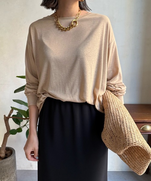 DouDou（ドゥドゥ）の「MAINE シアーロゴTEE（Tシャツ/カットソー・レディース・ベージュ/チャコールグレー/オフホワイト・FREE）」の19枚目の写真