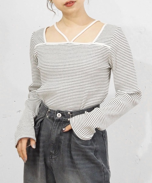 tiptop（ティップトップ）の「【2023AW新色登場】テレコホルタープルオーバー（Tシャツ/カットソー・レディース・グリーン/ブラック/オフホワイト/チャコールグレー/A・FREE）」の5枚目の写真