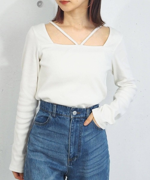 tiptop（ティップトップ）の「【2023AW新色登場】テレコホルタープルオーバー（Tシャツ/カットソー・レディース・グリーン/ブラック/オフホワイト/チャコールグレー/A・FREE）」の6枚目の写真