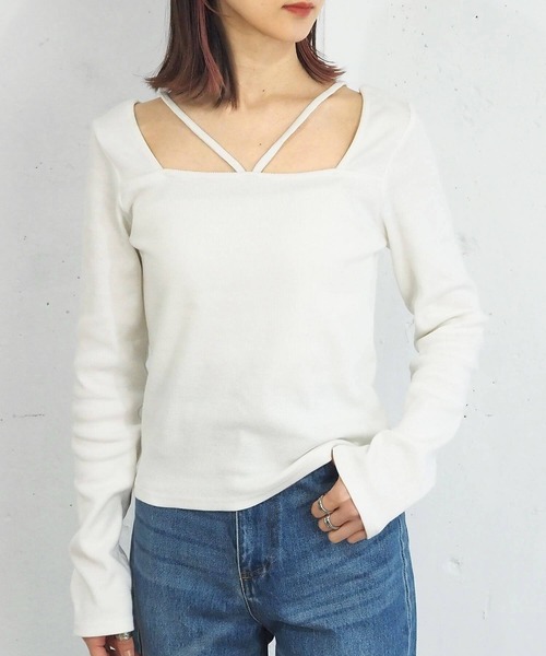 tiptop（ティップトップ）の「【2023AW新色登場】テレコホルタープルオーバー（Tシャツ/カットソー・レディース・グリーン/ブラック/オフホワイト/チャコールグレー/A・FREE）」の7枚目の写真