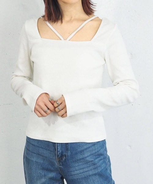 tiptop（ティップトップ）の「【2023AW新色登場】テレコホルタープルオーバー（Tシャツ/カットソー・レディース・グリーン/ブラック/オフホワイト/チャコールグレー/A・FREE）」の8枚目の写真