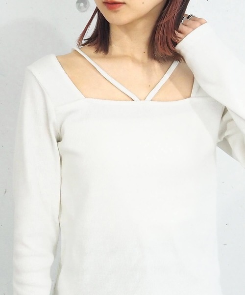 tiptop（ティップトップ）の「【2023AW新色登場】テレコホルタープルオーバー（Tシャツ/カットソー・レディース・グリーン/ブラック/オフホワイト/チャコールグレー/A・FREE）」の9枚目の写真