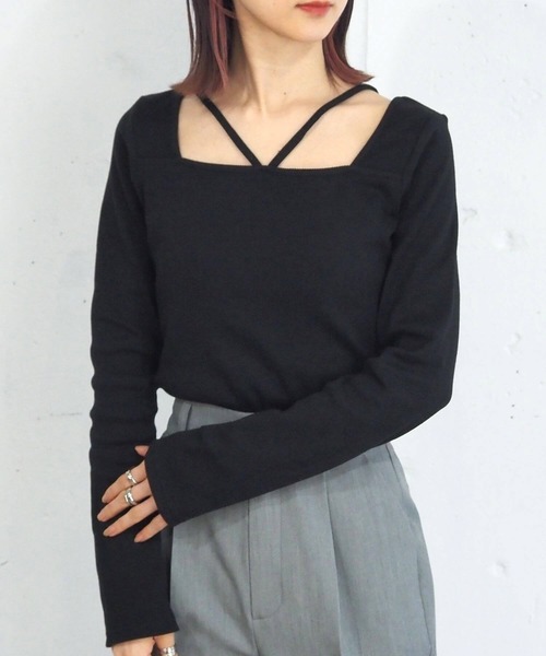 tiptop（ティップトップ）の「【2023AW新色登場】テレコホルタープルオーバー（Tシャツ/カットソー・レディース・グリーン/ブラック/オフホワイト/チャコールグレー/A・FREE）」の13枚目の写真