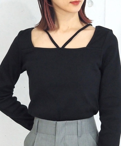 tiptop（ティップトップ）の「【2023AW新色登場】テレコホルタープルオーバー（Tシャツ/カットソー・レディース・グリーン/ブラック/オフホワイト/チャコールグレー/A・FREE）」の14枚目の写真