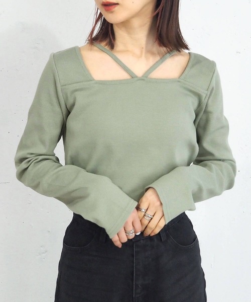 tiptop（ティップトップ）の「【2023AW新色登場】テレコホルタープルオーバー（Tシャツ/カットソー・レディース・グリーン/ブラック/オフホワイト/チャコールグレー/A・FREE）」の16枚目の写真