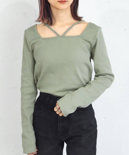 tiptop（ティップトップ）の「【2023AW新色登場】テレコホルタープルオーバー（Tシャツ/カットソー・レディース・グリーン/ブラック/オフホワイト/チャコールグレー/A・FREE）」の17枚目の写真