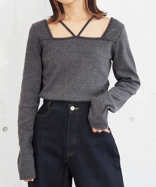 tiptop（ティップトップ）の「【2023AW新色登場】テレコホルタープルオーバー（Tシャツ/カットソー・レディース・グリーン/ブラック/オフホワイト/チャコールグレー/A・FREE）」の21枚目の写真