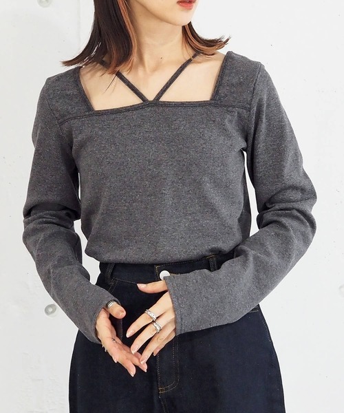 tiptop（ティップトップ）の「【2023AW新色登場】テレコホルタープルオーバー（Tシャツ/カットソー・レディース・グリーン/ブラック/オフホワイト/チャコールグレー/A・FREE）」の22枚目の写真