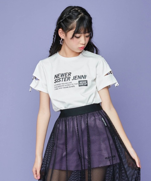 SISTER JENNI（SISTER JENNI）の「袖あきフラッグチェックTシャツ（Tシャツ/カットソー・キッズ・サックスブルー/オフホワイト/イエロー・140cm/150cm/130cm/160cm）」の2枚目の写真