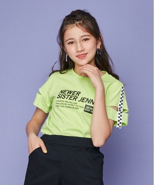 SISTER JENNI（SISTER JENNI）の「袖あきフラッグチェックTシャツ（Tシャツ/カットソー・キッズ・サックスブルー/オフホワイト/イエロー・140cm/150cm/130cm/160cm）」の3枚目の写真