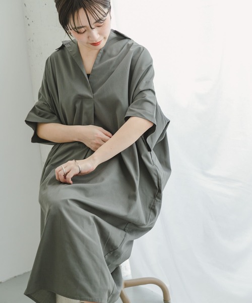 ITEMS URBANRESEARCH（アイテムズ アーバンリサーチ）の「ドルマンシャツワンピース（シャツワンピース・レディース・オフホワイト/マスタード/カーキ/ネイビー・FREE）」の2枚目の写真