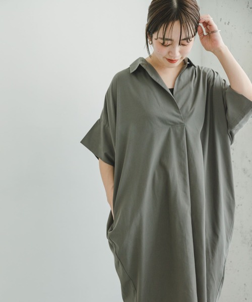 ITEMS URBANRESEARCH（アイテムズ アーバンリサーチ）の「ドルマンシャツワンピース（シャツワンピース・レディース・オフホワイト/マスタード/カーキ/ネイビー・FREE）」の9枚目の写真